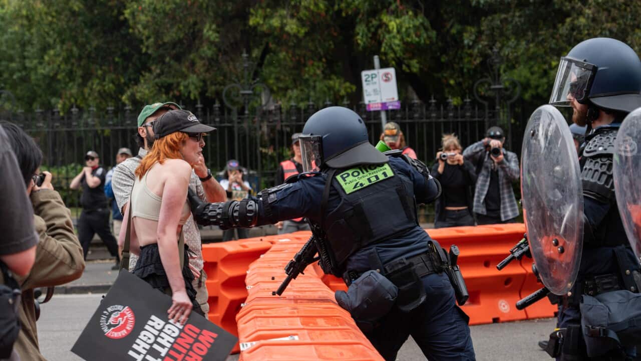 Counter rally/anti Fascist rally to the March for Australia rally in Melbourne, Australia - 19 Oct 2025