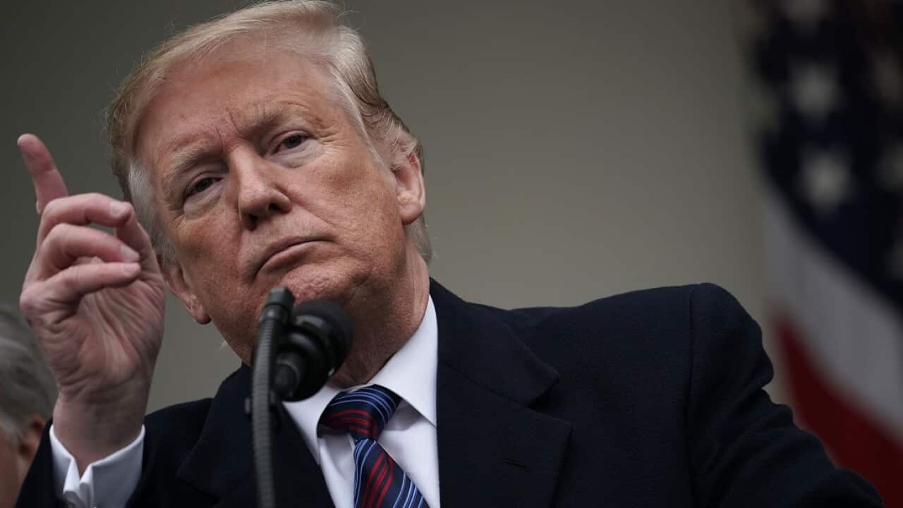 President Donald Trump speaks in the Rose Garden of the White House.