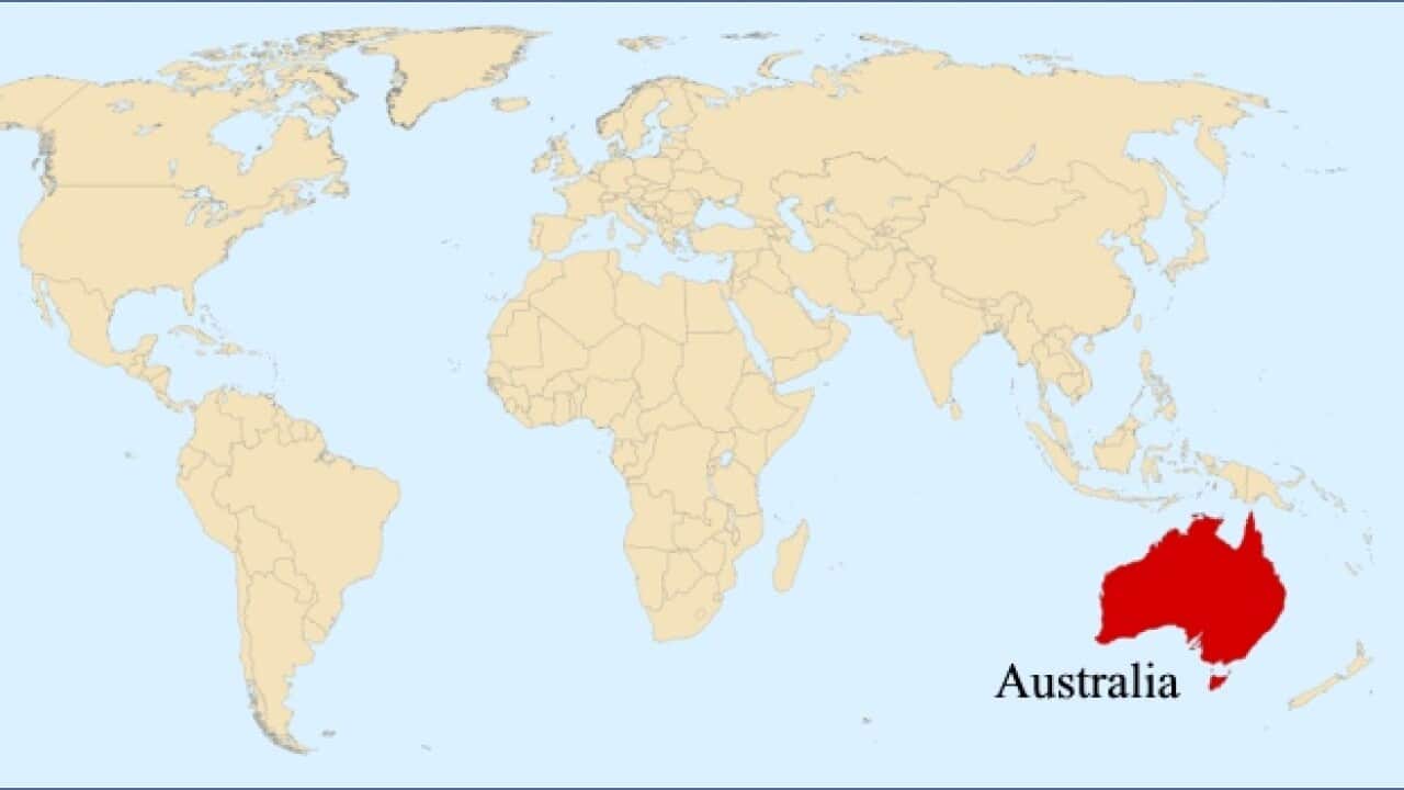 World map showing Australia