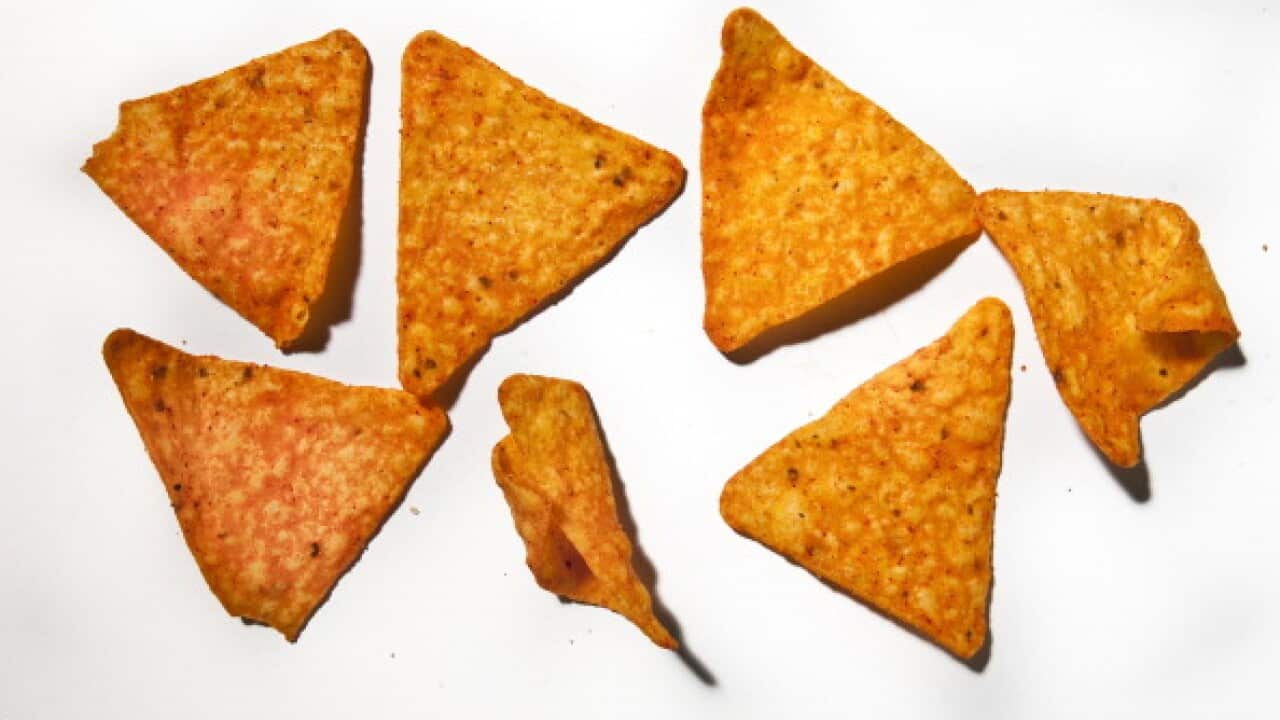 What does 100 calories look like? Doritos Nacho Cheese Chip flavored tortilla chips (7 chips): 95 calories. (Bill Hogan/ Chicago Tribune/MCT via Getty Images)