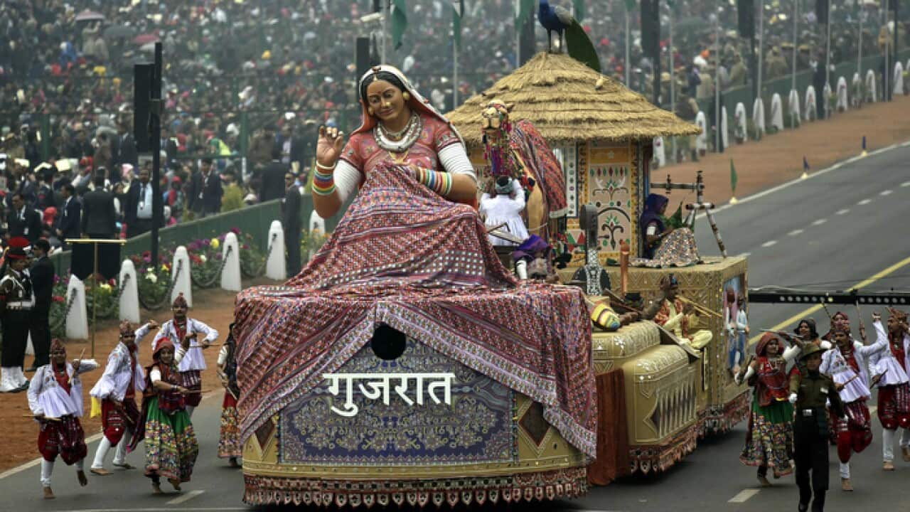 A tableau representing state Gujrat rolls down during the celebration of the 68th Republic Day at Rajpath, on January 26, 2017