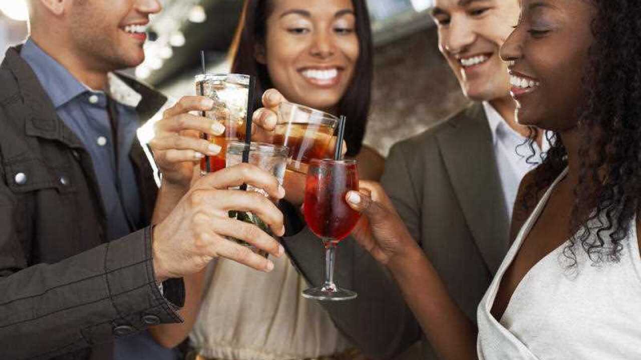 Friends toasting standing at bar