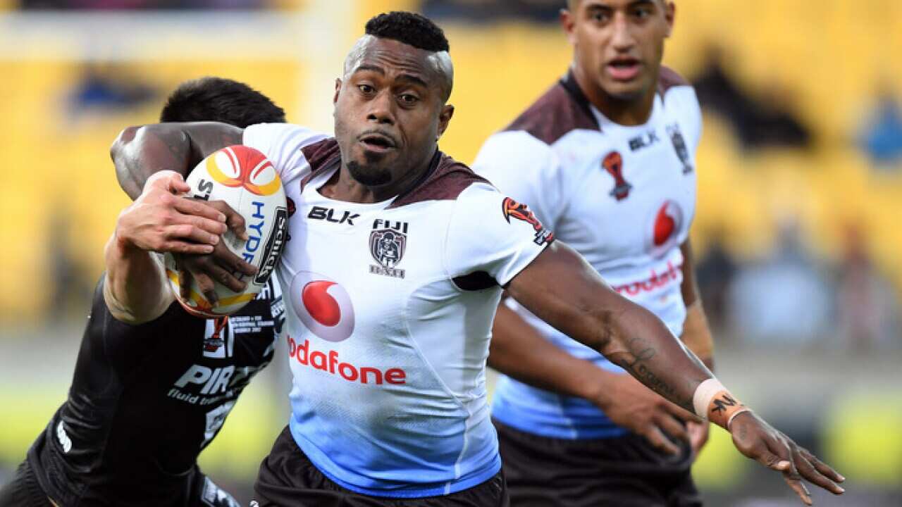Akuila Uate of Fiji against New Zealand in the 2017 Rugby League World Cup quarter final match between New Zealand and Fiji