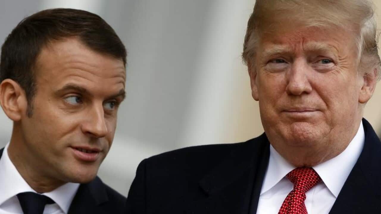 US President Donald Trump with Emmanuel Macron during his Paris trip
