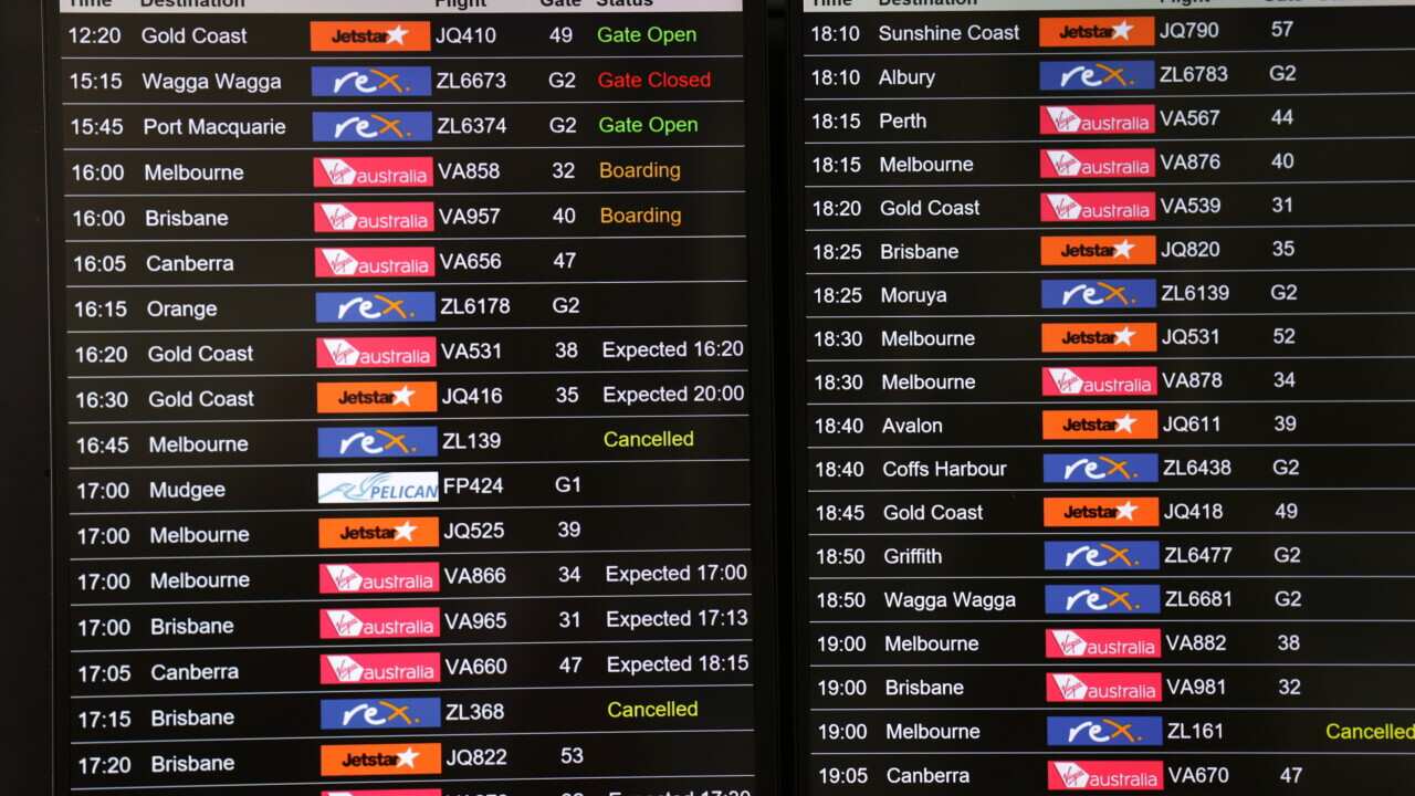 Departures board at Sydney Domestic Airport in Sydney