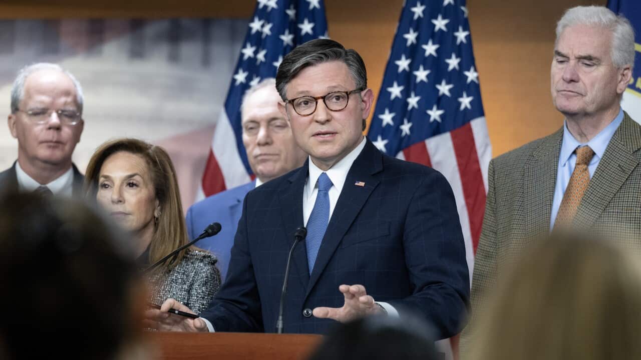House Speaker Mike Johnson speaks to members of the media in the US Capitol in Washington, DC, USA, 18 November 2025.