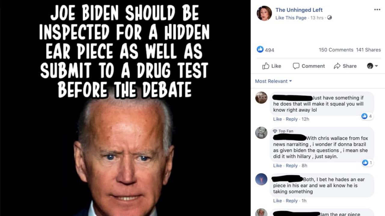 The Biden campaign has dismissed the earpiece conspiracy theory as "absurd".