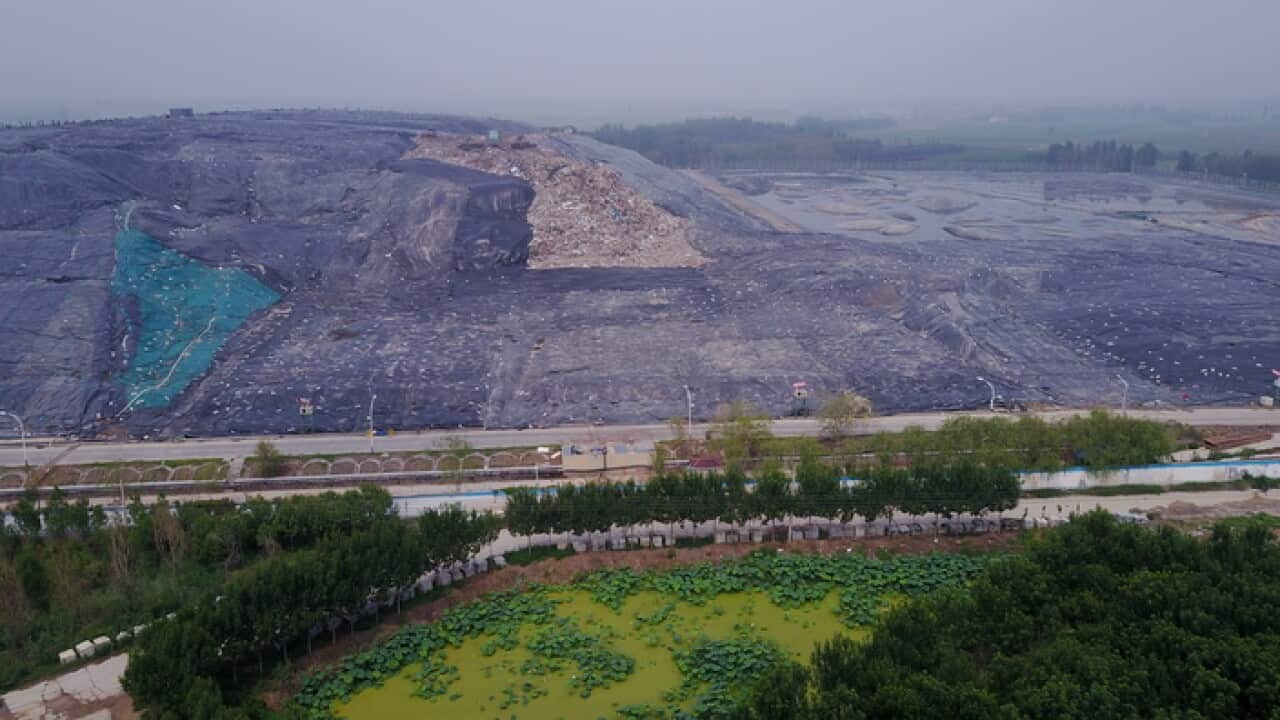 Aerial view of a garbage dump in Jiyang county, east China's Shandong province