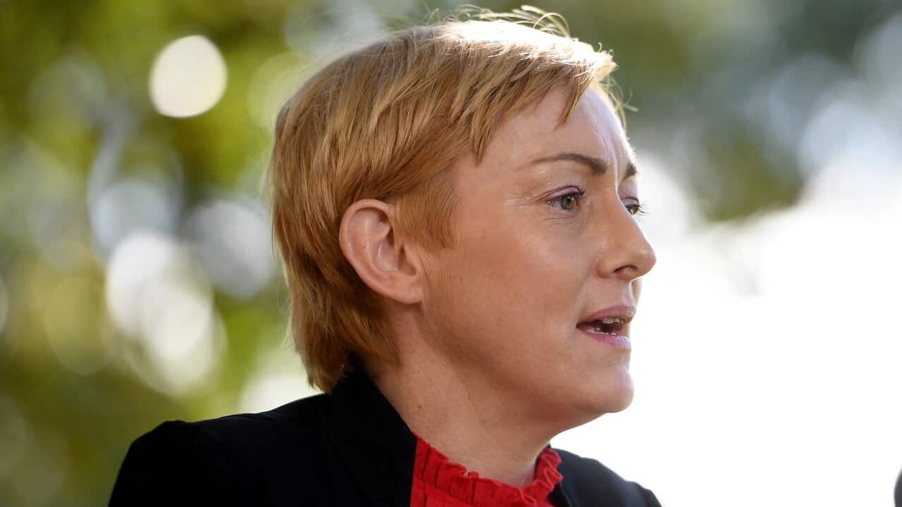 Victim-survivor Wendy Boyd speaks to media during a press conference in Sydney, Tuesday, 19 October, 2021.
