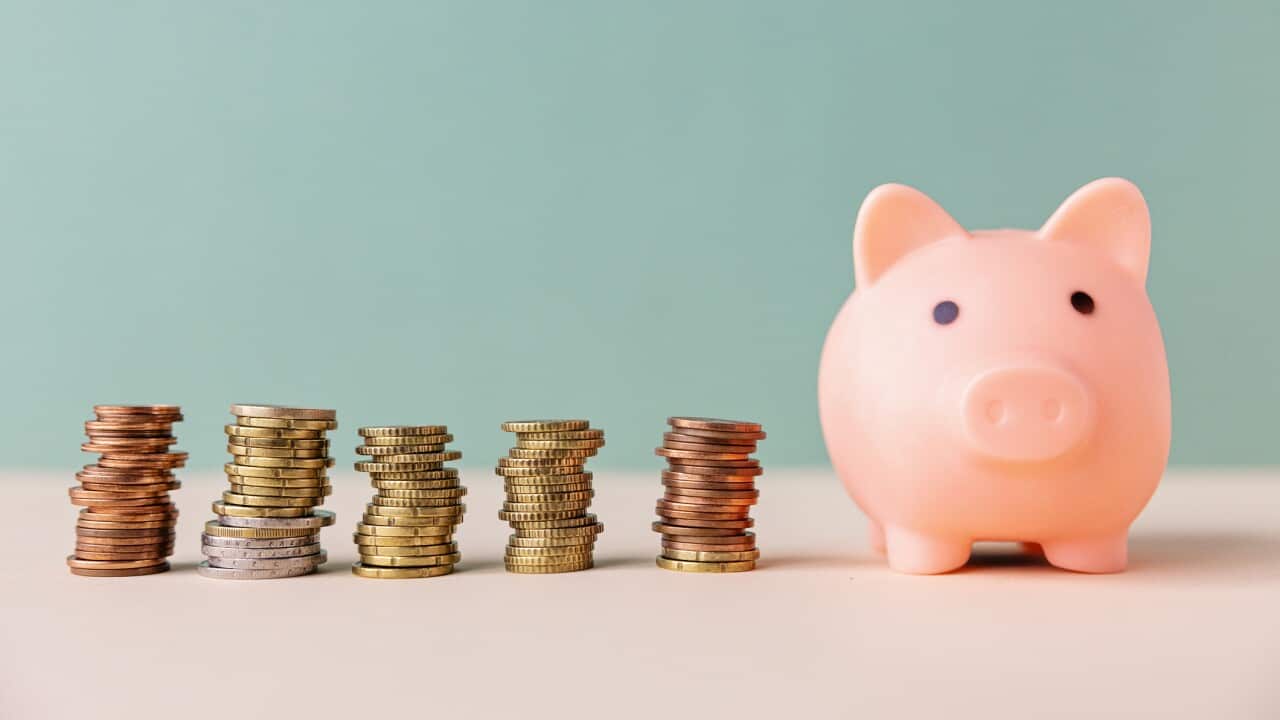 Piggy bank and coins