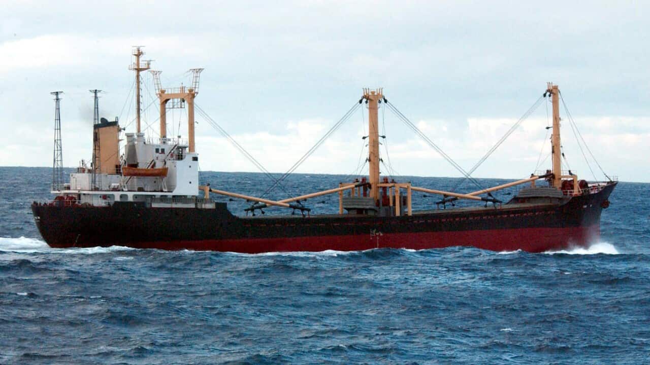 North Korean cargo ship 'Pong Su' just before it was sunken by the Australian Navy.