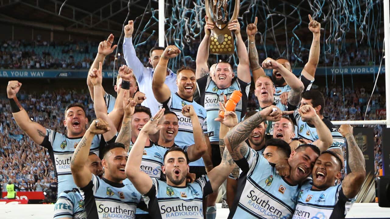 Sharks players celebrate