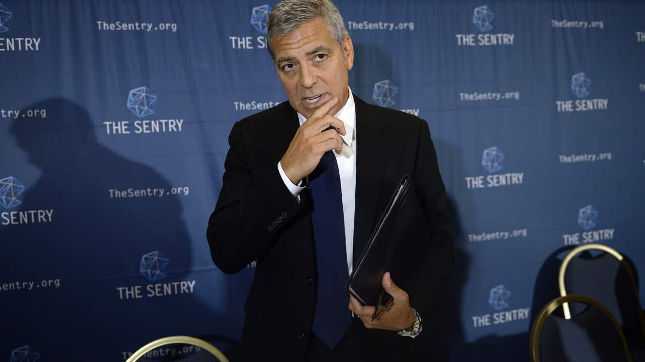 Actor George Clooney speaks at a news conference for the release of 'The Sentry' report on South Sudan at the National Press Club in Washington, D.C.