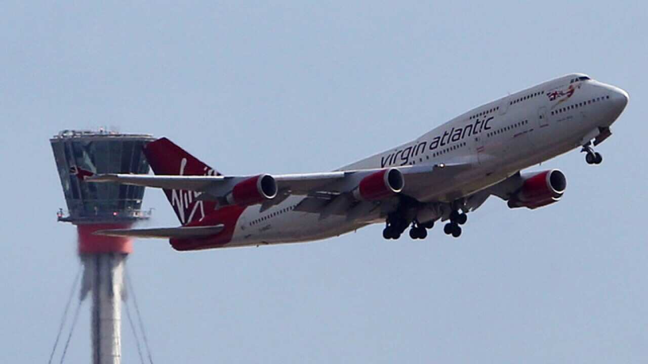 A plane takes off from Heathrow Airport