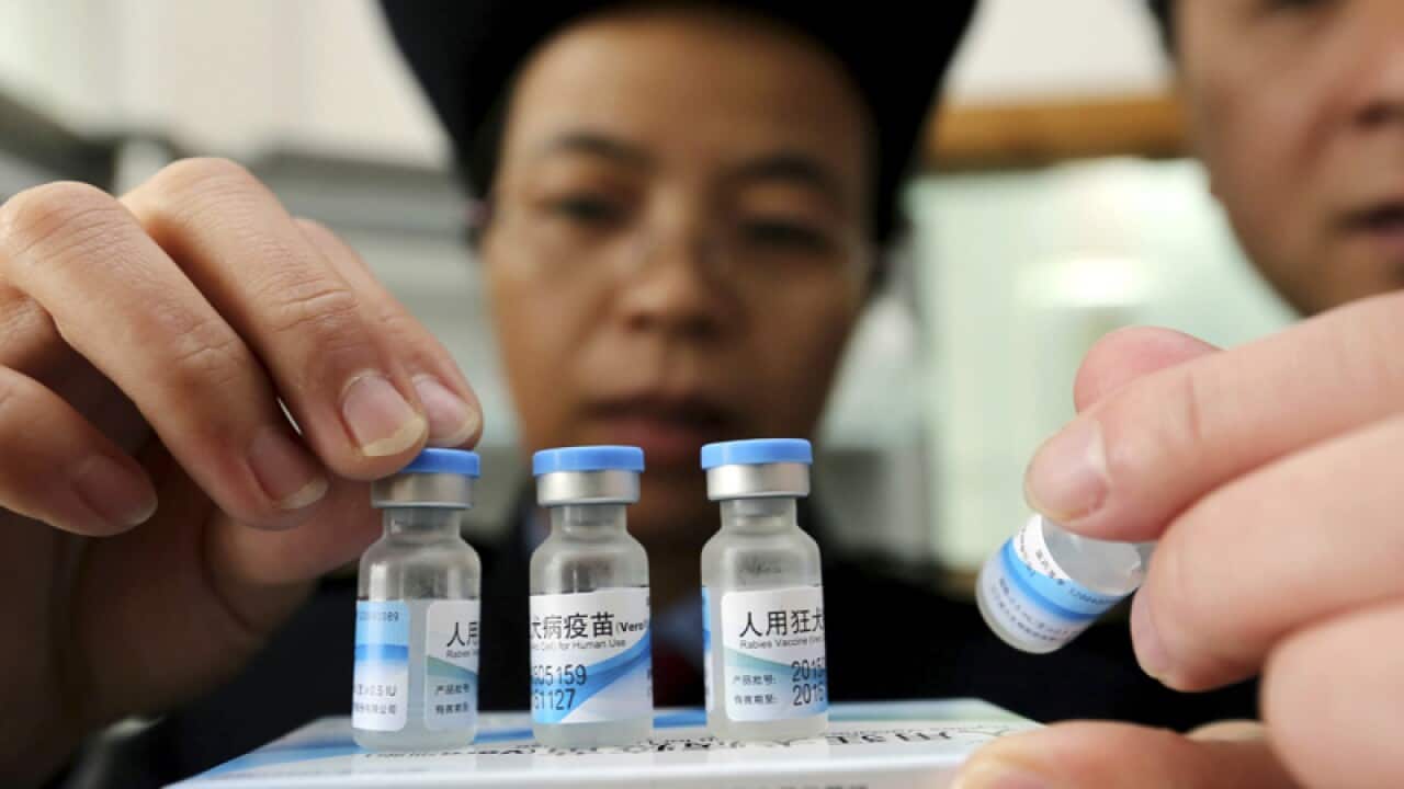 officials from China's Food and Drug Administration inspect vaccines