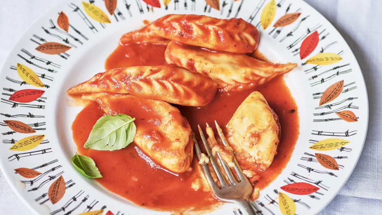 Gaia’s culurgiones with tomato sauce