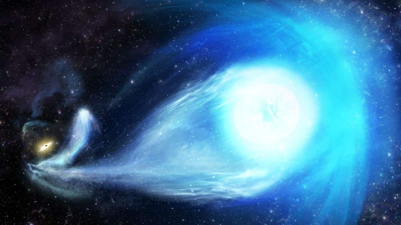 Artist impression of S5-HVS1 ejection by Sagittarius A