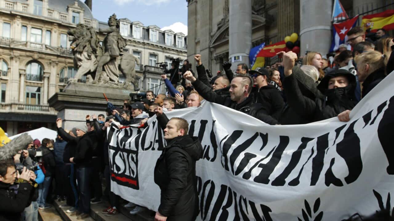 Right wing demonstrators chant slogans.