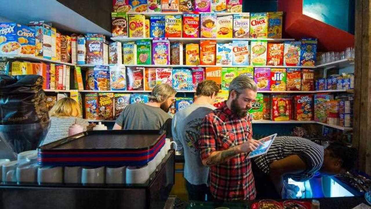 Cereal Killer cafe on Brick Lane, east London, which offers over 100 varieties of cereal from America, South Africa, France, Australia, South Korea and the UK.. Picture date: Friday December 12, 2014. Photo credit should read: Dominic Lipinski/PA Wire