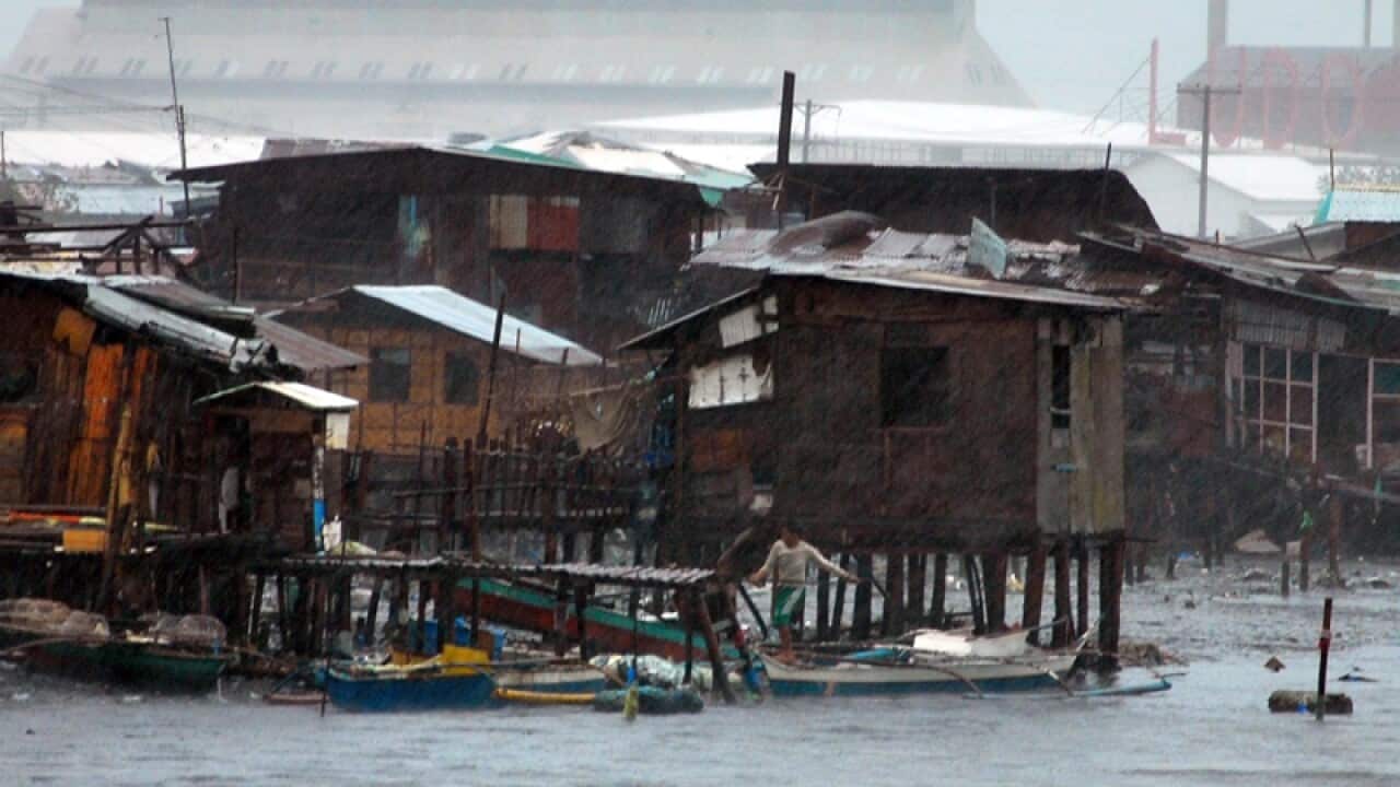 A boat during a heavy downpour brought by Typhoon Haiyan, Philippines