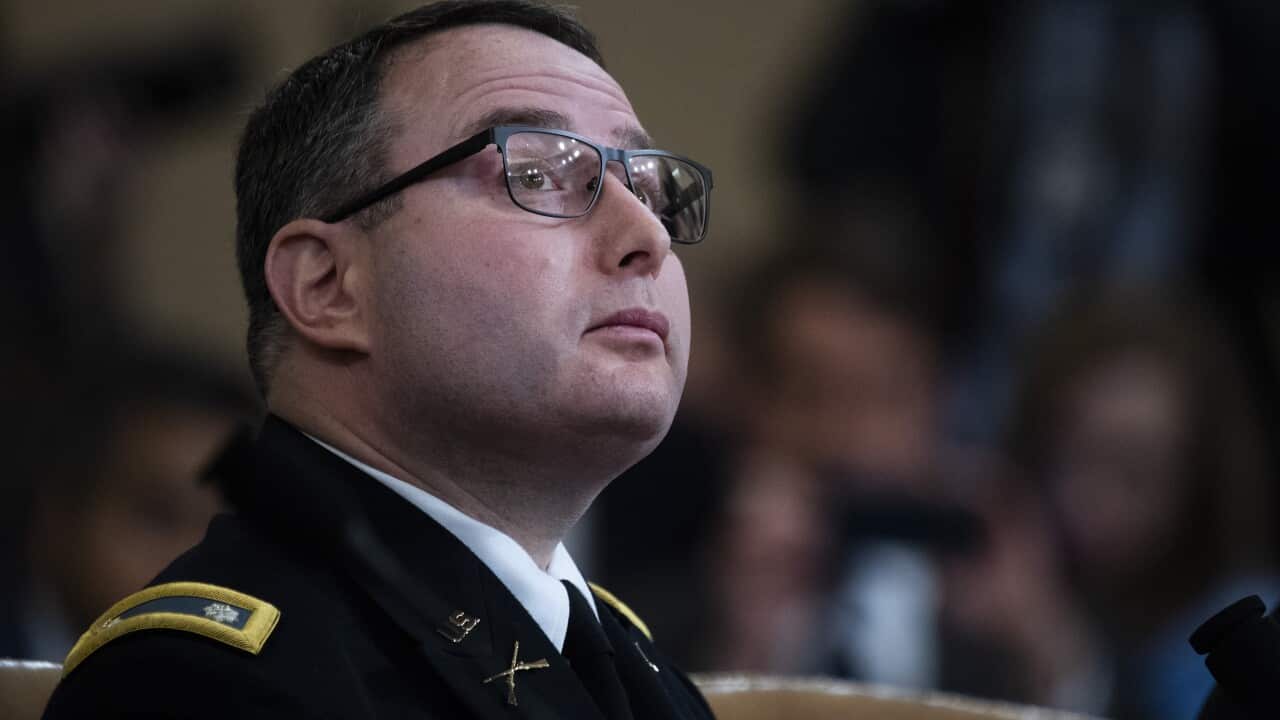 Lt. Col. Alexander Vindman testifies during the House Intelligence Committee hearing on the impeachment inquiry of President Trump