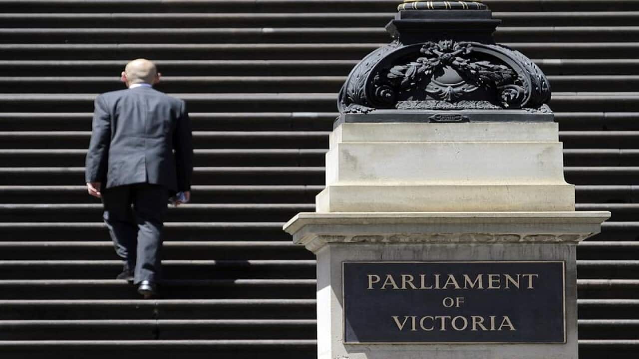 A file image of a person outside Parliament House in Melbourne