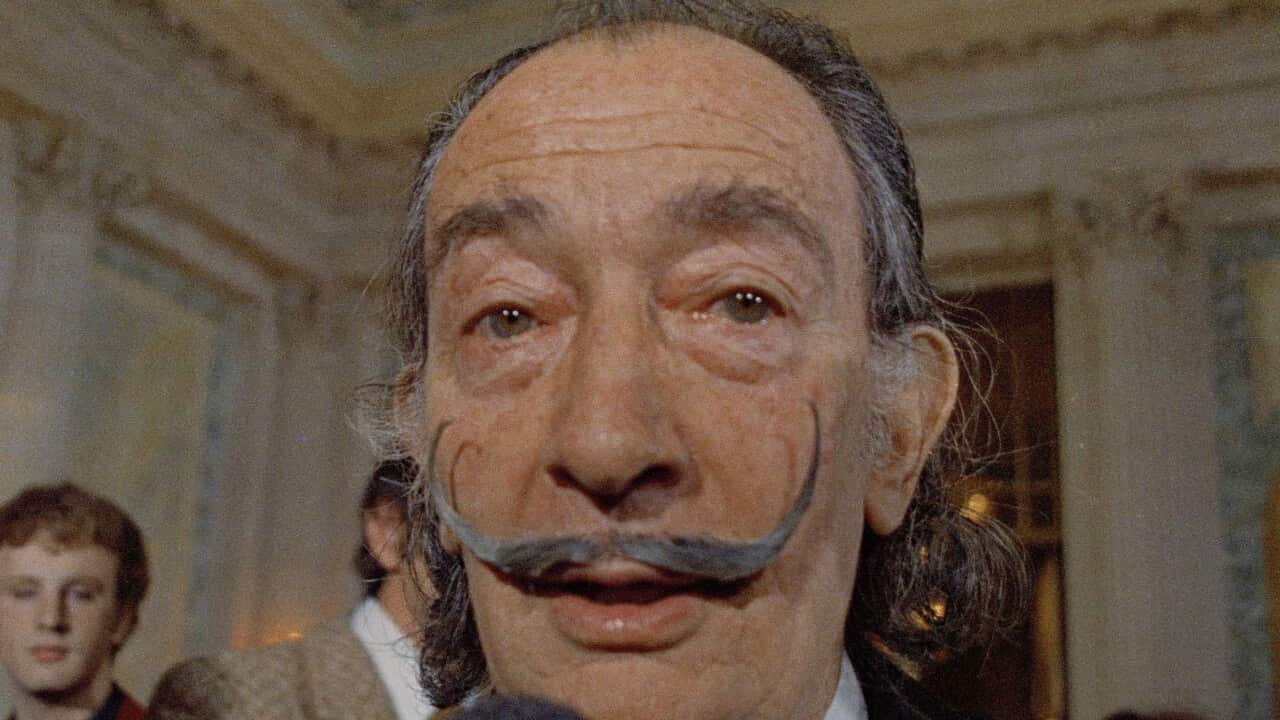 FILE - In this May 21, 1973 file photo, Spanish surrealist painter Salvador Dali, presents his first Chrono-Hologram in Paris, France.