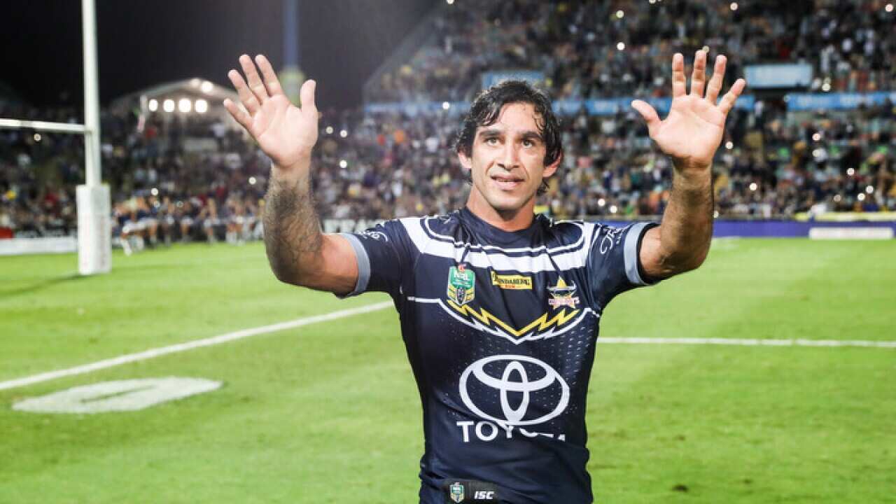 Johnathan Thurston waves farewell to North Queensland fans