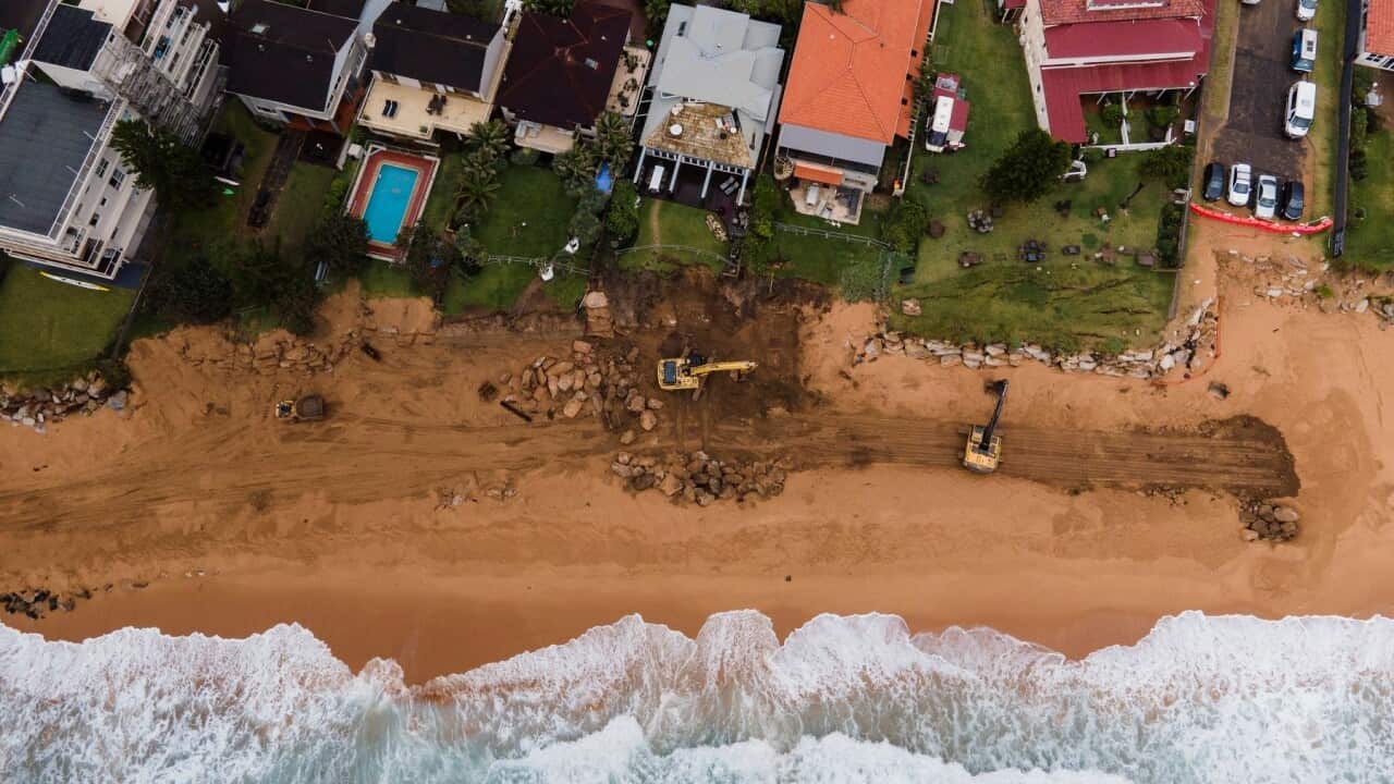 Views Of Collaroy Seawall Construction As Severe Weather Approaches Sydney