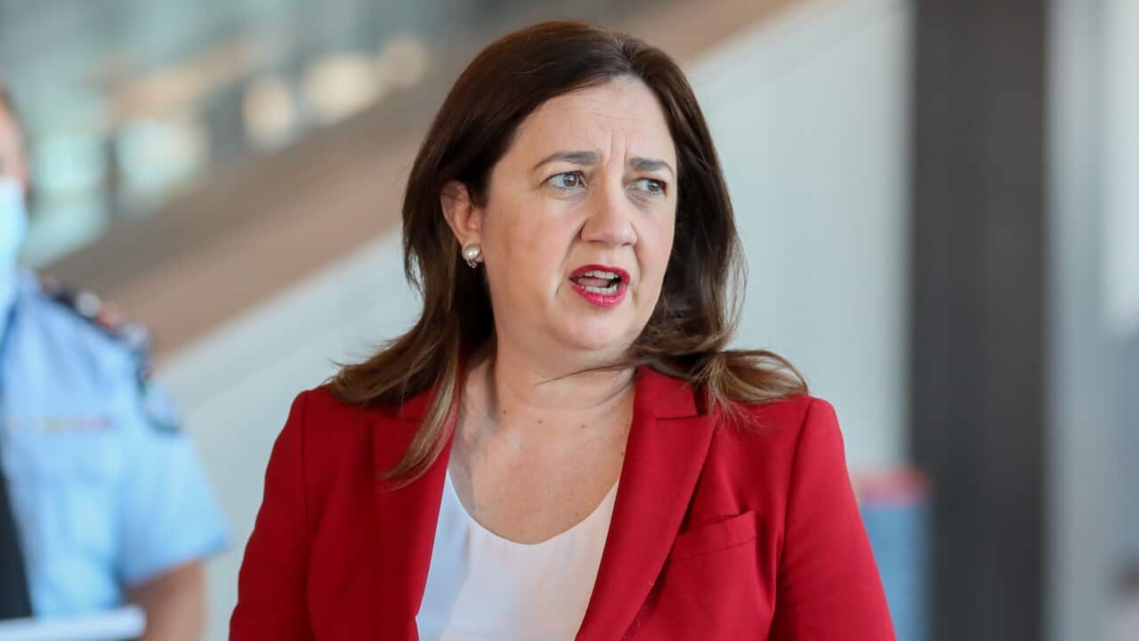 Queensland Premier Annastacia Palaszczuk during a press conference at a pop-up vaccination hub at Brisbane International Cruise Terminal in Brisbane, Thursday, September 23, 2021. (AAP Image/Russell Freeman) NO ARCHIVING