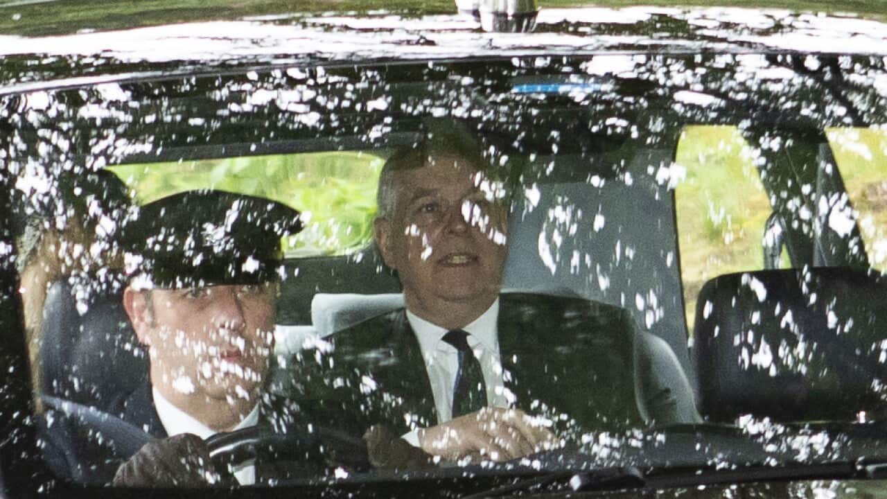 Prince Andrew arrives for a Sunday morning church service.