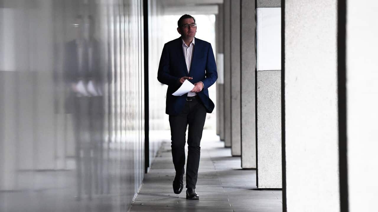 Victorian Premier Daniel Andrews arrives to speak to media in Melbourne, Tuesday, June 30, 2020. (AAP Image/James Ross) NO ARCHIVING
