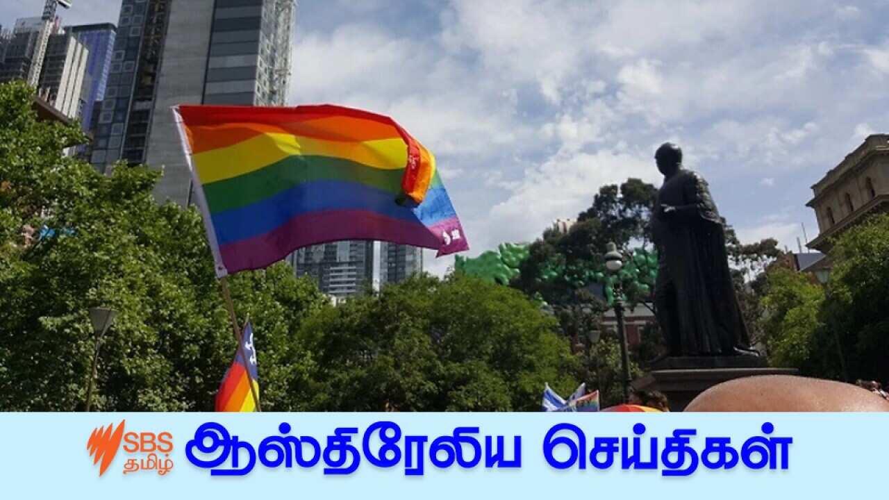 The Rainbow Flag flies proundly in front of the State Library of Victoria in Melbourne