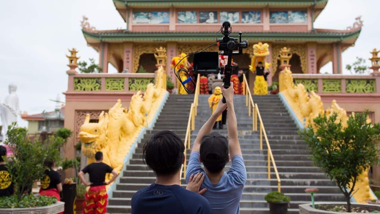 Organisers of the Tet Festival in Victoria film a video as part of the event’s virtual 2021 celebrations.