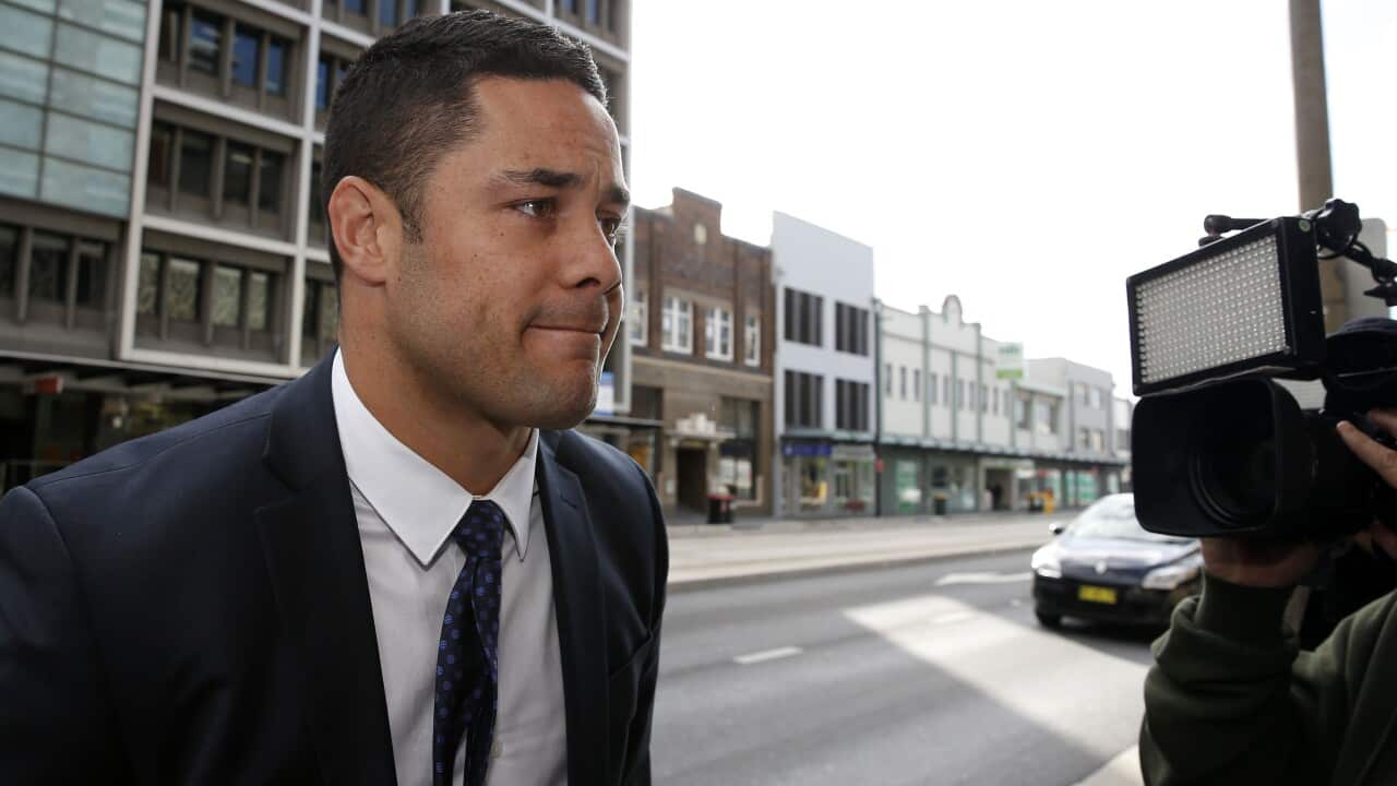 Former rugby league star Jarryd Hayne arrives at Newcastle Court, Wednesday, July 3, 2019. The 31-year-old faces two counts of aggravated sexual assault against a woman in the NSW Hunter Valley in 2018. (AAP Image/Darren Pateman) NO ARCHIVING