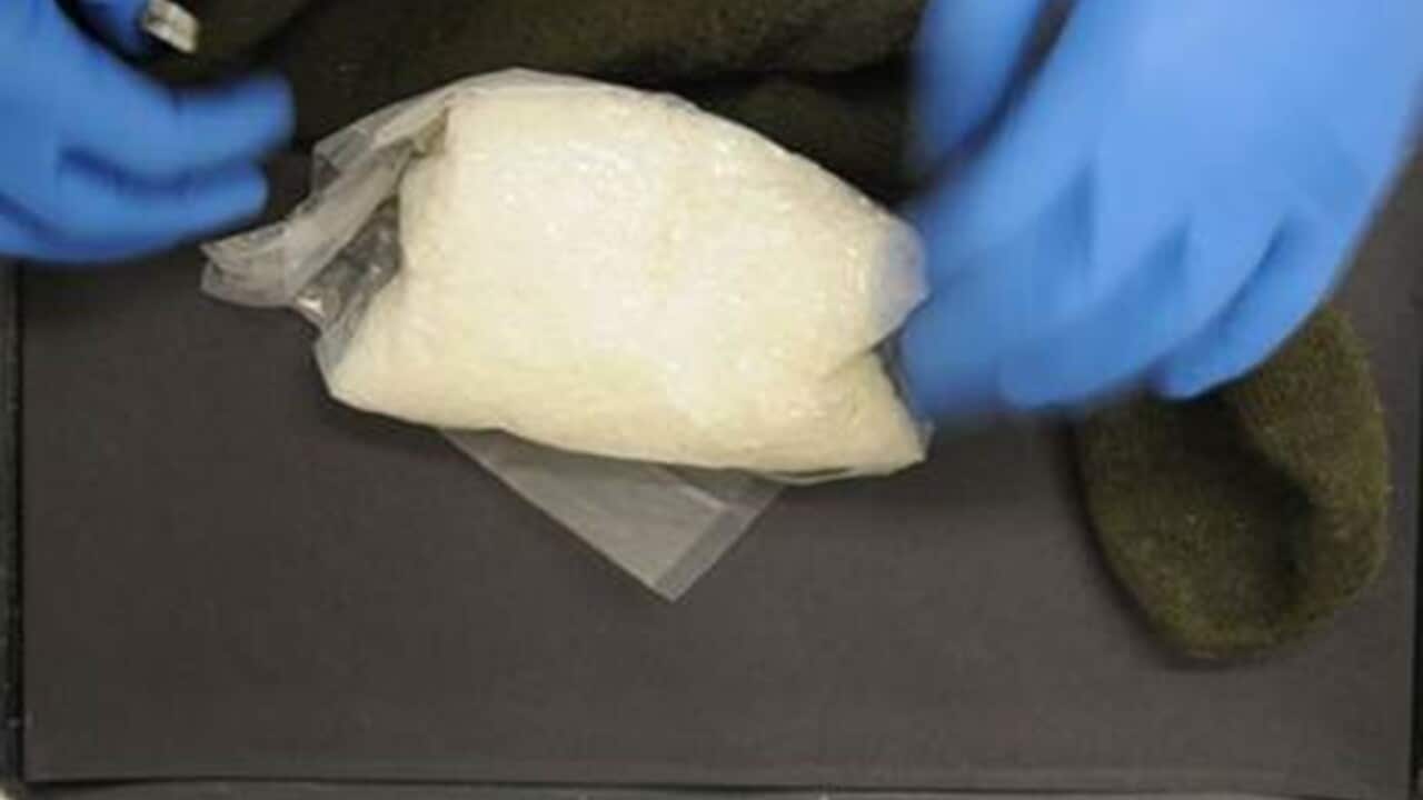 Methylamphetamine drugs seized by police.
