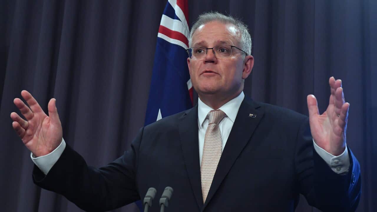 Prime Minister Scott Morrison speaks to the media during a press conference at Parliament House in Canberra.