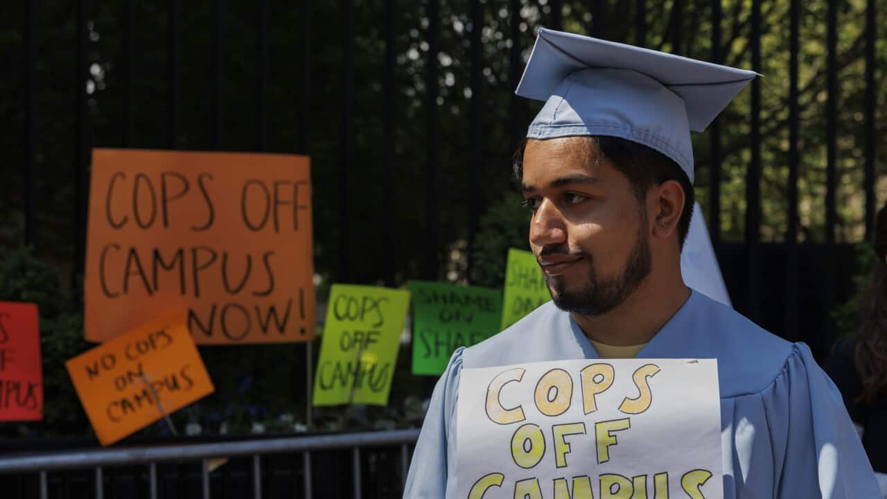 Columbia University after police officers cleared protesters from encampments