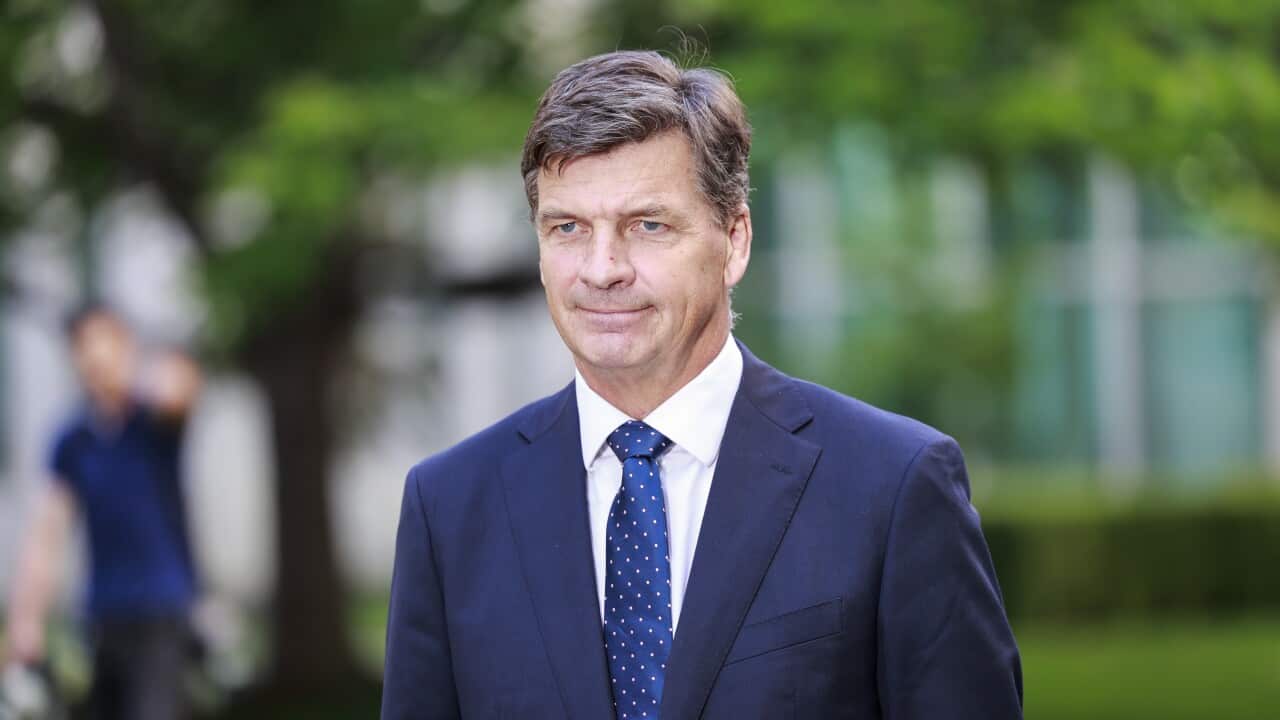 A man wearing a suit and a tie looks on