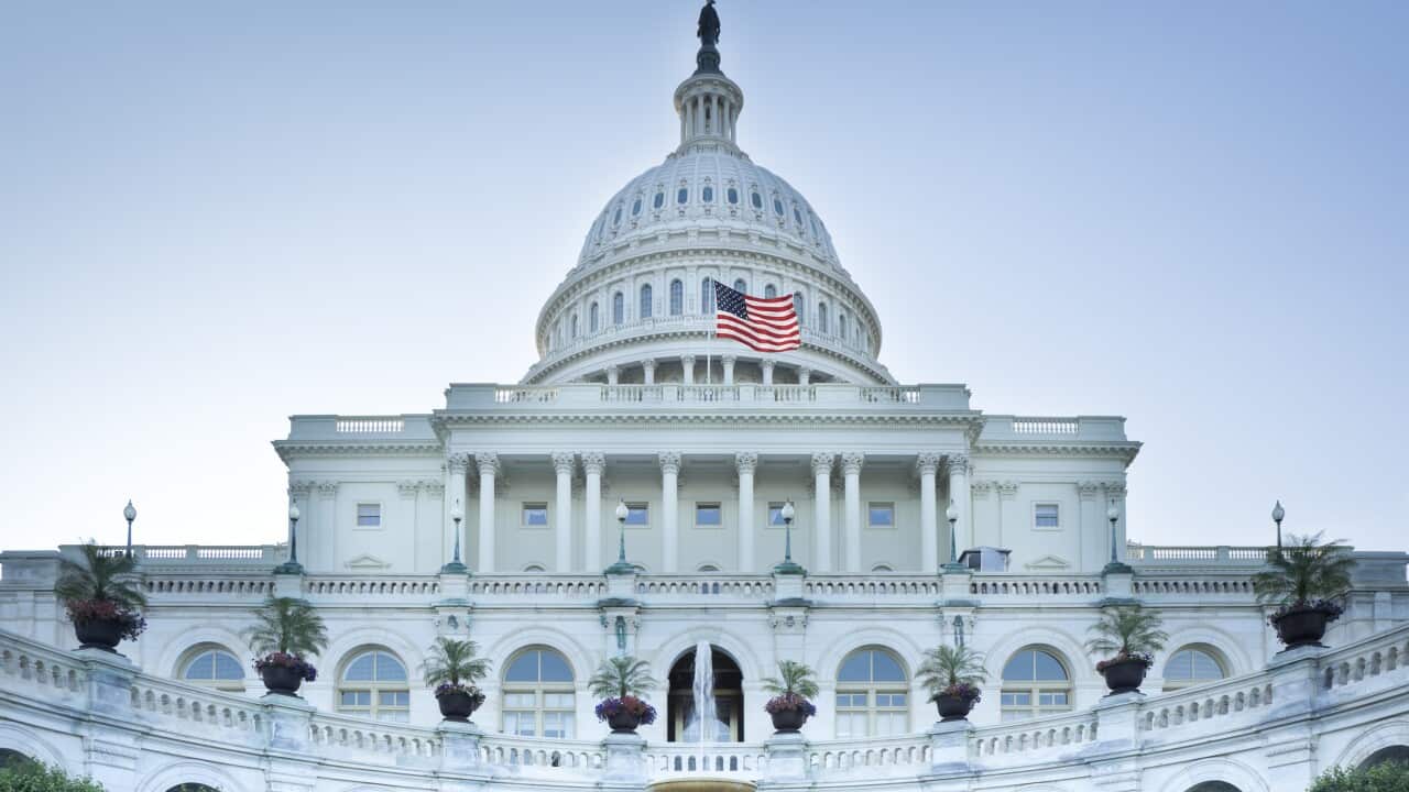 United States Capitol West Facade with Fountain and Flowers