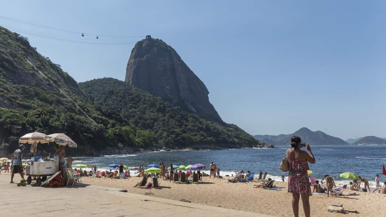 The red beach in Urca, in the city of Rio de Janeiro.