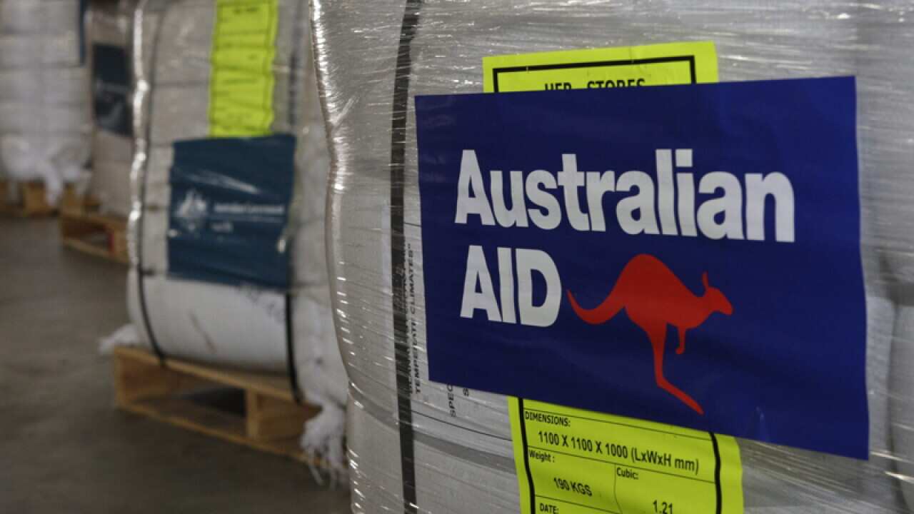 Pallets of emergency aid supplies