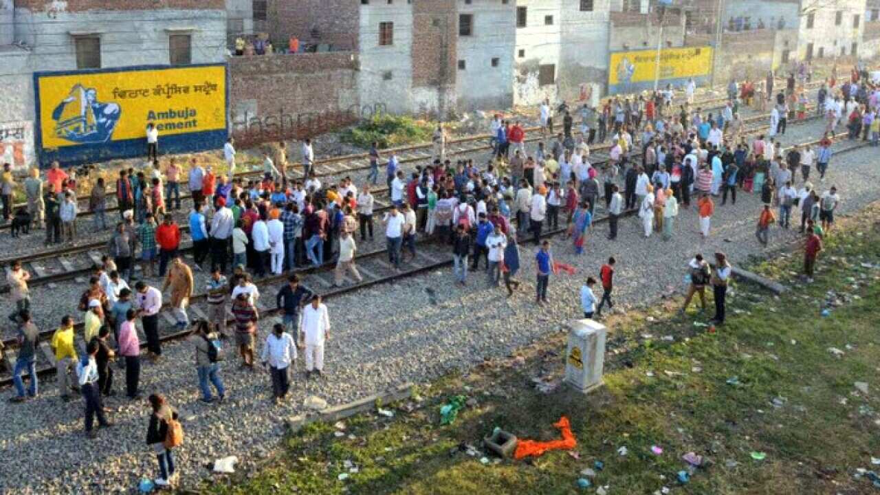 Large scale protest at the site of the railway tragedy in Amritsar