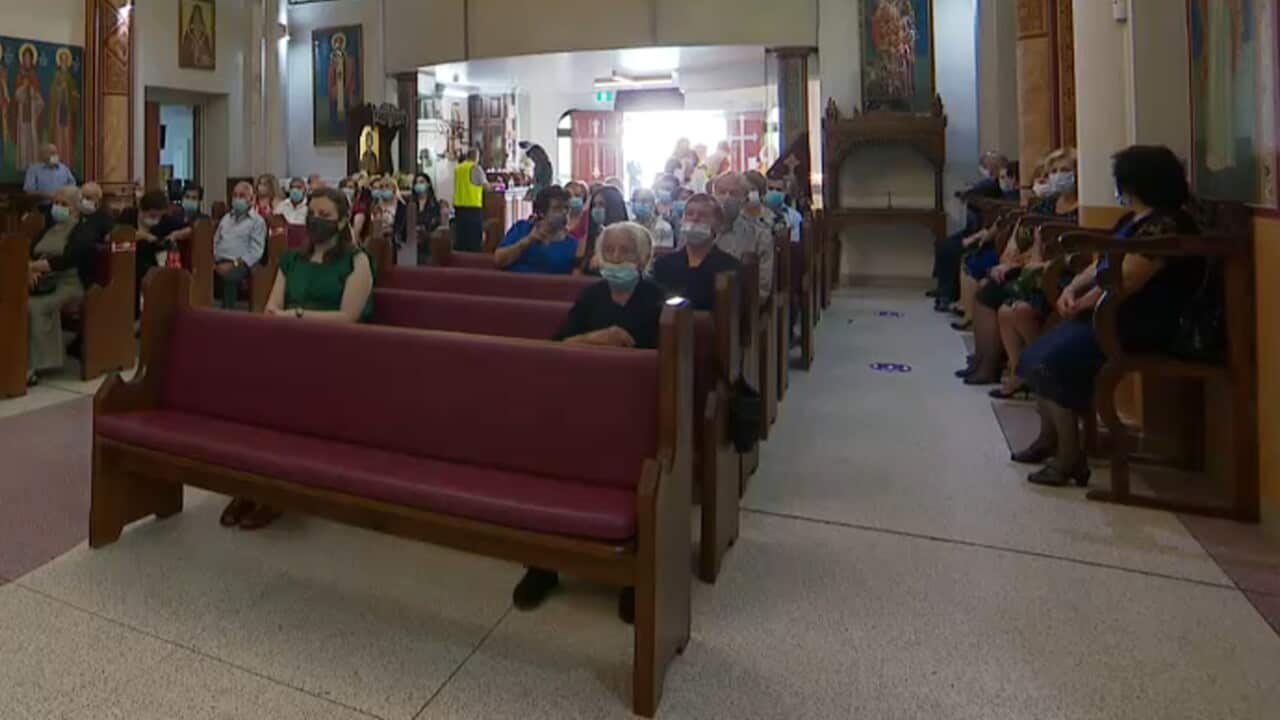 Macedonian community mark Orthodox Christmas with mass, observing strict health protocols.