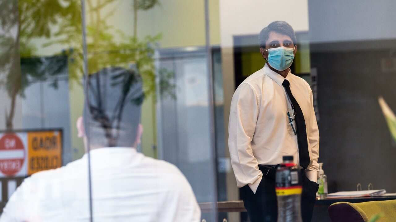 Staff at the Mercure Hotel Perth are seen in Perth, Friday, 23 April, 2021.