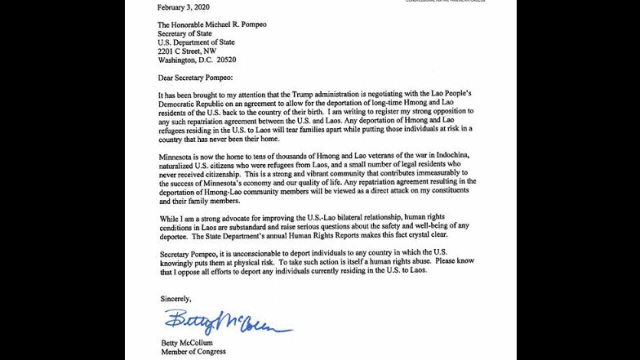 Betty McCollum's letter to Mike Pompeo