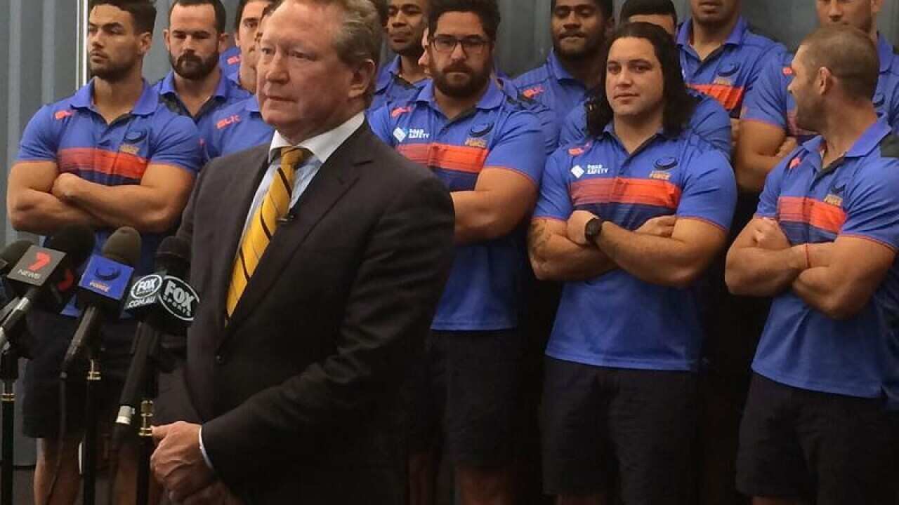 Andrew Forrest is flanked by Western Force players