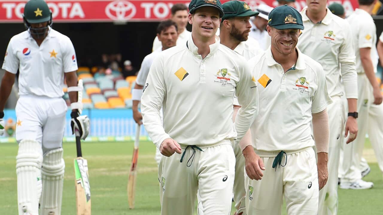 players leave the field following Australia's win