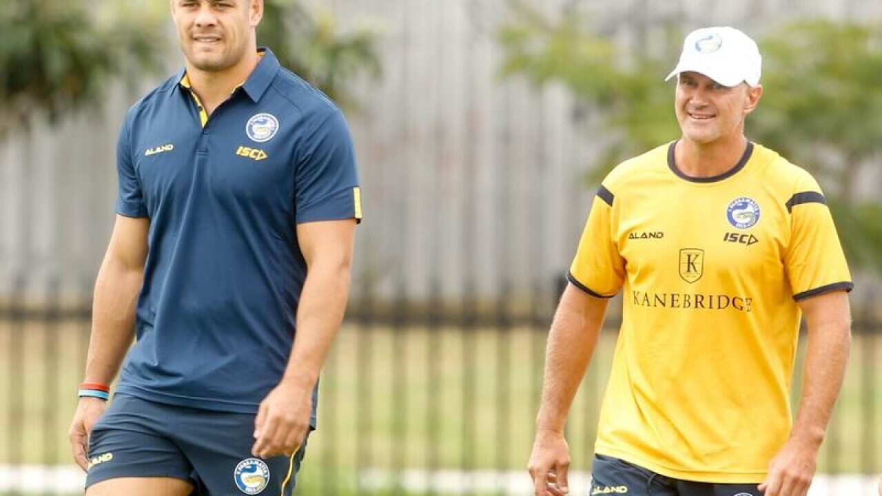 Parramatta Eels Jarryd Hayne with coach Brad Arthur.
