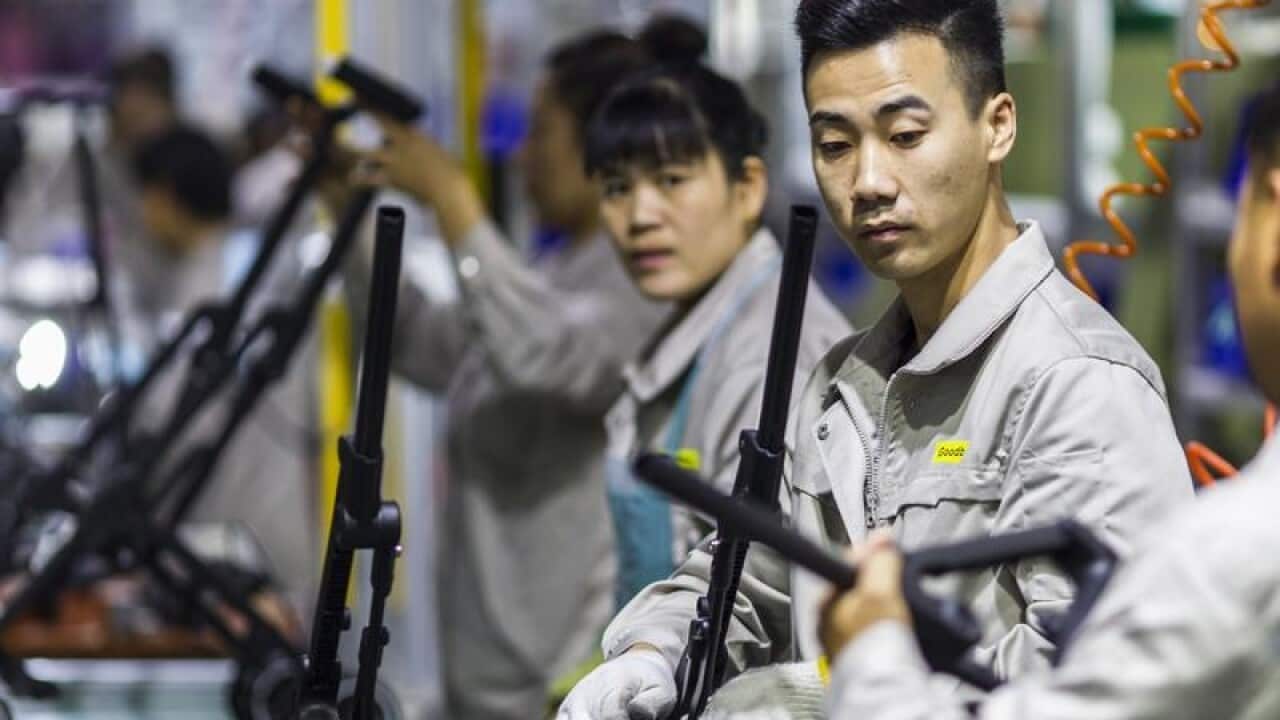 Workers at a factory in China